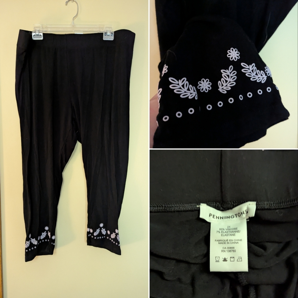 Penningtons Black Cropped Pants with Embroidered Hem